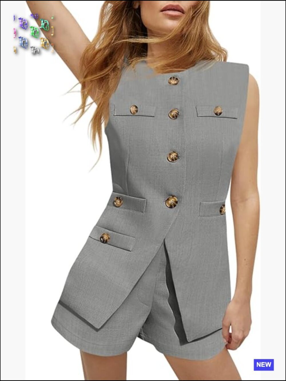 Sleeveless Blazer Vest Shorts Set Polyester Office Business Casual Chic